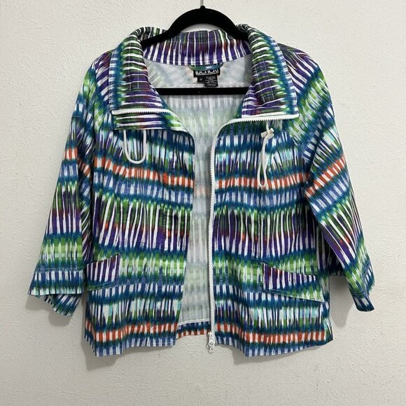 Berek 90’s Y2K Women’s Jacket Sz M Multi-Colored Geometric Zip Front Lightweight - Picture 6 of 8
